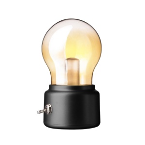 Lampa LED Decorativa sub forma de Bulb, Retro pentru interior, Negru/ Transparent, 5 V, 500 mA, ABS, Lumina Calda, Incarcare USB, Autonimie 12 Ore, Comutator Metalic, Flippy, 11x7x6 cm - Img 1