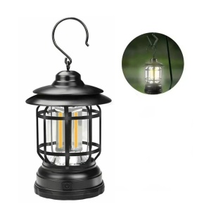 Lampa portabila camping, Felinar Vintage cu carlig, ABS, Iluminare 21 COB LED, Intensitate reglabila, 5W, Flippy, Negru - Img 5