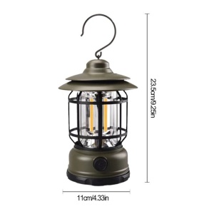 Lampa portabila camping, Felinar Vintage cu carlig, ABS, Iluminare 21 COB LED, Intensitate reglabila, 5W, Flippy, Verde - Img 3