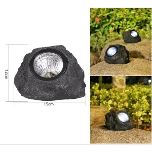 Lampa solara LED decorativa pentru gradina Flippy, imitatie piatra, lumina puternica 4 LED-uri, 12 x 15 cm, material ABS, baterie Ni-MH, 600 mAh, panou solar 2V, lumina alb rece, gri - Img 3