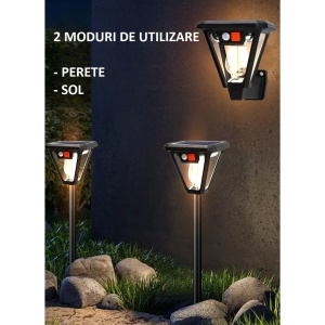 Lampa Solara LED, Flippy, Tip Felinar, pentru Perete/Sol, 10.8 x 12.3 x 46 cm, 3 Moduri, Lumina Calda, din ABS si PP, Negru - Img 6