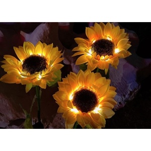 Lampa solara LED tip Floarea Soarelui cu 3 flori, inaltime 70 cm, Pentru gradina, Flippy - Img 2