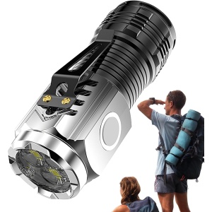 Lanterna cu 3 Nuclee Led, Flippy, Incarcare USB, Autonomie 4-20h, Raza Maxima 100-200 m, 5W, 4 x 4 x 9 cm, Suport de Agatat, Fund Magnetic, Argintiu - Img 6