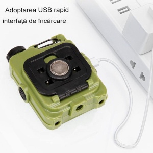 Lanterna Mini de Buzunar Tip Breloc, Flippy, Incarcare prin USB Type C, Multifunctionala, pentru Exterior, Camping, Alpinism, Ciclism, Mini Lanterna Elvis, 6.1 x 5 x 2.5 cm, Lumina Puternica, Culoare Verde - Img 8