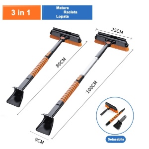 Lopata pentru zapada Flippy, 3 in 1, Perie si Racleta, Rotativa, Telescopica, Detasabila, Material Aluminiu si ABS, 100 x 25 cm, negru - Img 2