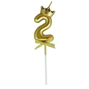 Lumanare pentru Tort Cifra 2, Model Coroana, Gold, Flippy, Party - Img 1
