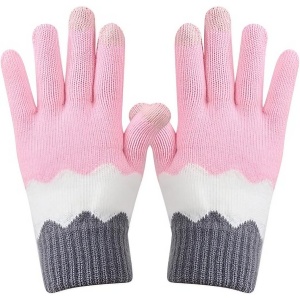 Manusi de Dama, Flippy, Model Ondulat, Functie Touchscreen (ecran tactil), Material Acril Tricotat, Manseta Elastica, Interior Catifelat, Marime Universala, Roz/Gri - Img 1