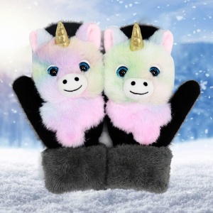 Manusi pentru Copii, Flippy, din Plus cu Umplutura de Bumbac, Protectie Termica, 24 x 20 x 3 cm, Model Unicorn 3D, Roz/Negru - Img 5