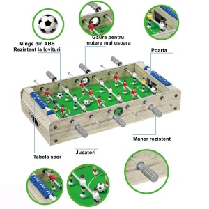 Masa de Fotbal cu Teren si 18 Jucatori Flippy, 6 Manere, cu Tablou pentru Scor, din Metal, Lemn si ABS, 81 x 43 x 78 cm, cu Picioare, pentru copii/adulti, Gri - Img 4