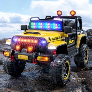 Mașină Electrică pentru Copii, Flippy, Off-Road, Conectare Bluetooth, telecomandă, Tracțiune Integrală, Lumina Intermitenta, Baterie 12V 7Ah, 120x63x68cm, Galben - Img 2