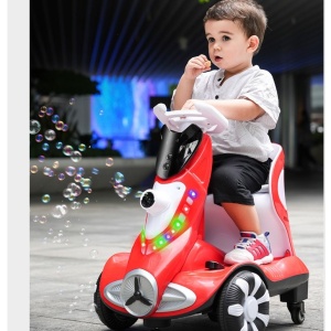 Masinuta electrica cu telecomanda pentru copii, Flippy, roti spate rotire 360, 3- 6 ani, curea siguranta, baloane de sapun, lumini si sunete, self control si prin telecomanda, cu pedale de acceleratie si frana, rosie - Img 5
