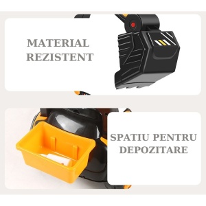 Masinuta Electrica Flippy, Tip Excavator, Brat Electric cu Maneta de Control, Spatar si Bare Laterale, Sistem Muzica si Lumini, 2-7 Ani, 72 x 34 x 45 cm, Portocaliu - Img 3