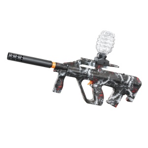 Mitraliera de jucarie electrica Flippy cu bile de hidrogen de gel, gun bluster, tragere in rafala, varsta peste 6 ani, ochelari de protectie, 5000 de bile incluse, cablu de incarcare, 28x31 cm, AUG, negru/gri - Img 1