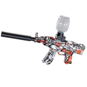 Mitraliera de jucarie electrica Flippy cu bile de hidrogen de gel, gun bluster, tragere in rafala, varsta peste 6 ani, sageti cu ventuze de spuma, amortizor, ochelari de protectie, 5000 de bile incluse, cablu de incarcare, 28x31 cm, AK47, rosu - Img 2