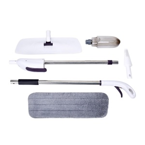 Mop plat, Flippy, cu pulverizator, pentru uz casnic, plastic, rezerva de mop din microfibra, 125x40 cm, Alb/Mov - Img 4