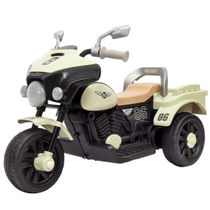 Motocicleta Electrica Flippy, cu Acumulator, cu Sistem Anti-Rasturnare, Sistem de Lumini si Muzica, Cutie de Depozitare, 1-8 Ani, 93 x 43 x 58 cm, Alb - Bej - Img 12