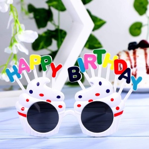 Ochelari Happy Birthday, Flippy, Tematica Aniversare, Protectie Soare, din Plastic, Model Prajiturele, 18.5x11.5 cm, Alb - Img 5