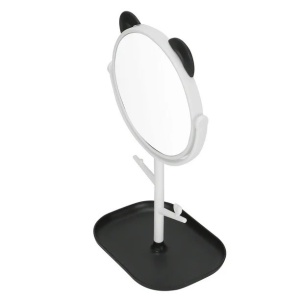 Oglina Cosmetica cu Picior, Flippy, HD, Rotire 360 Grade, 15 cm Diametru, Suport Bijuterii Baza + Brate, Model cu Urechi, 30 x 16.5 x 15 cm, Alb/Negru - Img 4