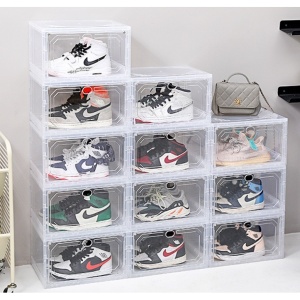 Organizator de Pantofi, Flippy, din PP+ABS, Usa Laterala Magnetica, Rezistenta la Praf, Anti-Oxidare, Utilizare Multipla, 36 x 28 x 21 cm, Transparent - Img 3