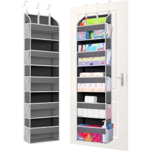 Organizator Suspendat pentru Usi, Flippy, din Nailon si Plasa, Baza de Carton Ingrosat, 5 Buzunare Principale + 10 Buzunare Laterale, 140 x 39 x 17 cm, 3 Carlige Incluse, Gri - Img 4