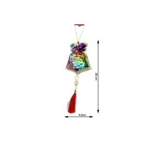 Ornament de brad clopotel cu paiete model 2, Flippy, multicolor, lemn, 36 cm - Img 5
