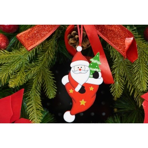 Ornament de brad Mos Craciun in caciula, Flippy, rosu, lemn, 14 cm - Img 3