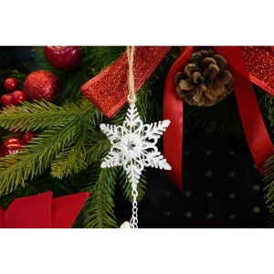 Ornament de brad trei fulgi de nea, Flippy, alb, metal, 30 cm - Img 4