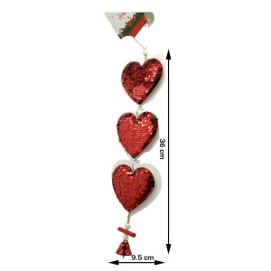Ornament de brad trei inimi cu paiete, Flippy, rosu, lemn, 36 cm - Img 6
