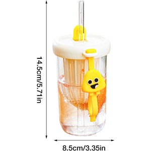 Pahar din silicon, cu capac si pai, pentru copii, Flippy, anti-cadere, compartiment pentru fructe/ceai/gheata, rezistent la temperaturi inalte, 500ml, Alb, 14.5x8.8x20 cm - Img 3