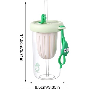 Pahar din silicon, cu capac si pai, pentru copii, Flippy, anti-cadere, compartiment pentru fructe/ceai/gheata, rezistent la temperaturi inalte, 500ml, Verde, 14.5x8.8x20 cm - Img 6