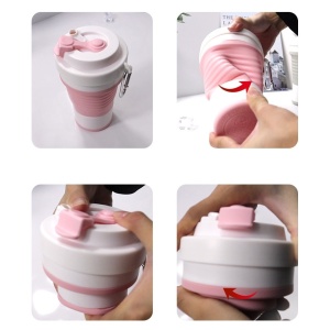Pahar pliabil din silicon Flippy, pentru calatorii, camping, 750 ml, pai inclus, 11.6 x 19.3 cm, roz - Img 2