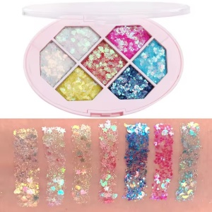 Paleta cu Glitter, Flippy, Varianta 1, 7 Nuante, Pentru Corp si Par, 50 g, Rezistent la Apa, 9.8 x 6.8 cm, Multicolor - Img 2