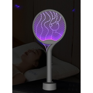 Paleta Electrica pentru Tantari, Muste si Tantari 2in1, Flippy, Reincarcabila, Incarcare USB, 2600V, Plastic, Casa si Gradina, Anti-insecte, Stand, 23x51 cm, Gri - Img 4