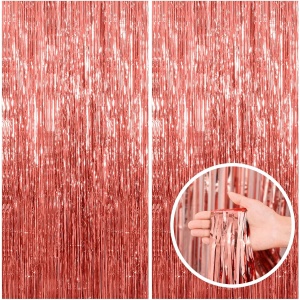 Perdea Franjurata, Flippy, Model Decor Petrecere, pentru Fundal de Poze, Amenajare Colorata a Petrecerii, Dimensiune 100x200 cm, Rose Gold - Img 7