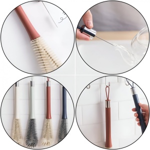 Perie de Curatat Pahare, Sticle, Biberoane, Flippy, cu Maner Lung, Uz Casnic, Silicon, Ergonomic, 3.9x5.4x38.5cm, Rosu - Img 5