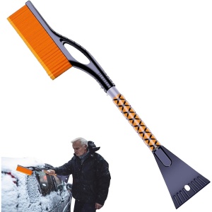 Perie de Zapada cu Racleta pentru Masina, Flippy, Multifunctionala, Demontabila, cu Maner Antiderapant, Aluminiu, Plastic, Fragmentarea Ghetii de pe Parbriz, Solutia pentru Iarna, pentru Dezghetare, 68x24x11.1 cm, Portocaliu - Img 3