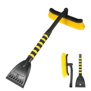Perie de Zapada cu Racleta pentru Masina, Flippy, Multifunctionala, Rotativa, Demontabila, cu Maner Antiderapant, Aluminiu, Plastic, Fragmentarea Ghetii de pe Parbriz, Solutia pentru Iarna, pentru Dezghetare, 54x10.5x27 cm, Galbena