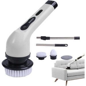 Perie Electrica de Curatare, Flippy, pentru Gresie, Baie, Bucatarie, 25x20x9.5 cm, cu 6 Capete, Maner Extensibil Detasabil 84-127cm, Incarcare USB-Type C, Rotire 360 de Grade, 3000 mAh, Culoare: Alb - Img 4