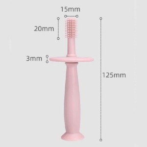 Periuta de Dinti din Silicon pentru Bebelusi, Flippy, fara BPA, 360 Grade, Bariera Anti-Inghitire, Maner Ergonomic, 12.5 x 15 cm, Roz - Img 7