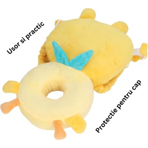 Perna tip Rucsac pentru Protectia Capului, Flippy, Tetiera tip Girafa, pentru Bebelusi, 33x6x19 cm, 180 g, Galben - Img 8