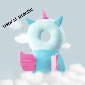 Perna tip Rucsac pentru Protectia Capului, Flippy, Tetiera tip Unicorn, pentru Bebelusi, 33x6x19 cm, 180 g, Albastru - Img 6