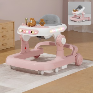 Premergator Multifunctional cu Roti Flippy, Model Iepuras, Inaltime Ajustabila, Tavita, Muzica, Lumini, 66x59x41 cm, Roz - Img 10