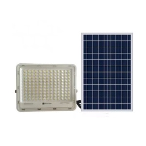 Proiector LED cu Panou Solar Flippy, Senzor de lumina Waterproof, 100W, 23x18 cm, suport U inclus, panou afisaj nivel baterie, telecomanda, 220V, Design Modern, Alb - Img 6