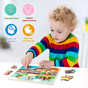 Puzzle Montessori din Lemn pentru Copii, Flippy, 0-3 Ani, 3D, Model Transporturi, Educativ, Intuitiv, Creativ, 9 Piese, 30x22.5x0.8 cm, Multicolor - Img 7