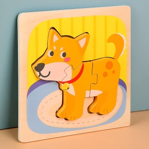 Puzzle Montessori din Lemn pentru Copii, Flippy, 3D, 0-3 Ani, Model Catel, Educativ, Intuitiv, Creativ, 3 Piese, 15x15x0.5 cm, Multicolor - Img 4