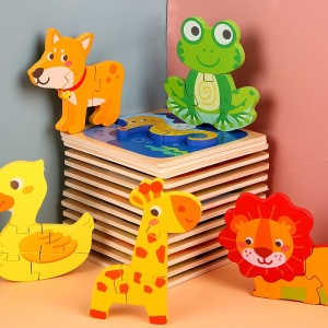 Puzzle Montessori din Lemn pentru Copii, Flippy, 3D, 0-3 Ani, Model Catel, Educativ, Intuitiv, Creativ, 3 Piese, 15x15x0.5 cm, Multicolor - Img 6