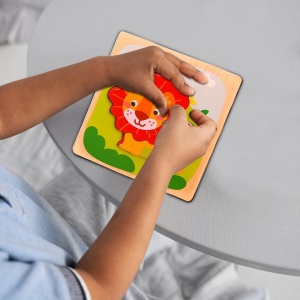 Puzzle Montessori din Lemn pentru Copii, Flippy, 3D, 0-3 Ani, Model Leu, Educativ, Intuitiv, Creativ, 3 Piese, 15x15x0.5 cm, Multicolor - Img 8