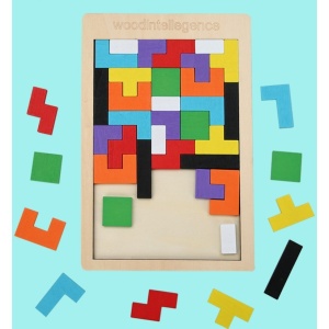 Puzzle Montessori, Flippy, din Lemn, Tip Tetris, +36 Luni, Forme Neregulate, 40 Piese, 26.5 x 17.7 cm, Multicolor - Img 3