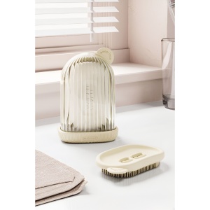 Sapuniera de Calatorie, Flippy, Suport pentru Sapun cu Scurgere a Apei, Recipient cu Capac Depozitare, Savoniera pentru Baie, 12.6x6.1x8.4cm, Crem - Img 3