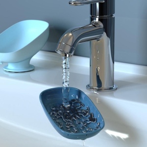Savoniera din Plastic, Flippy, cu Ventuza, Design Modern, Albastru - Img 2